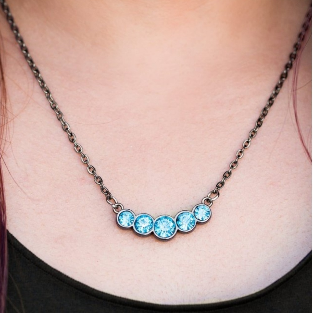 🆕 Gunmetal & Blue‎ Stone Necklace Set